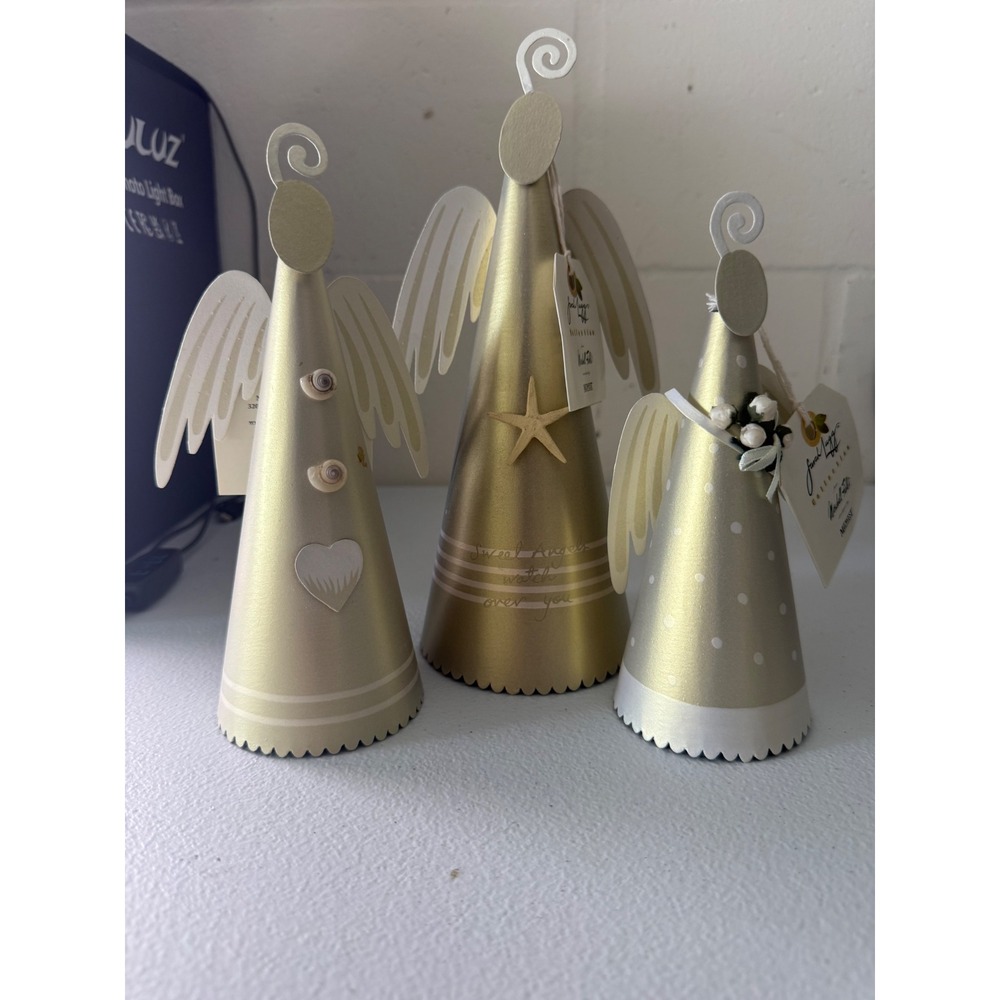 Sarah Lugg Marshall Fields Midwest Cannon Falls Metal Cone Angel Set 3 Gold